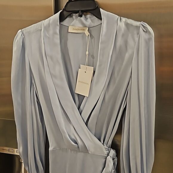 💕ZIMMERMANN💕 Silk Wrap Midi Dress ~ Ice Blue US 6 NWT - Picture 14 of 16